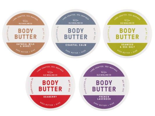 8oz Five Body Butter Old Whaling Company Bundle Coastal Calm, Coconut Milk, Oatmeal Milk & Honey, French Lavender, Seaberry sea-inspired scents