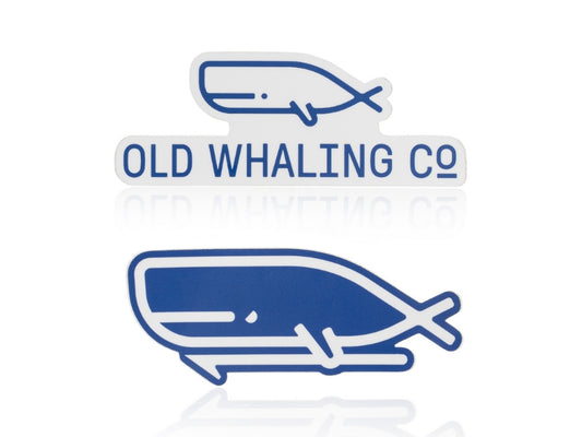 Old Whaling Company logo stickers with whale design