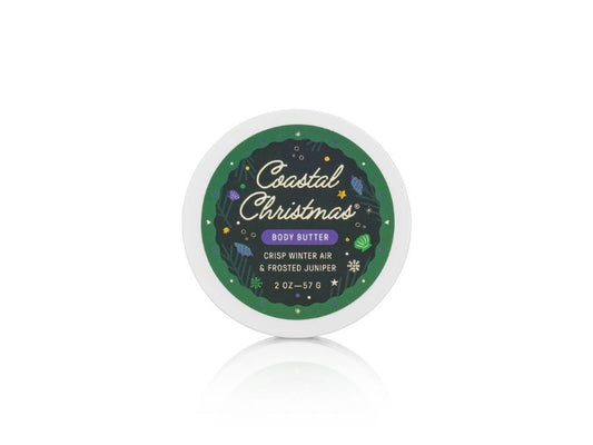 Body butter container labeled 'Coastal Christmas' on a white background