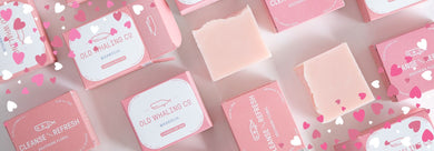 Magnolia soap flat lay on white background