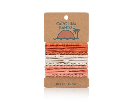 Lost in the Sunset Orange White Pink Carolina Bands Boho Hair Tie Bracelets - Set of 12