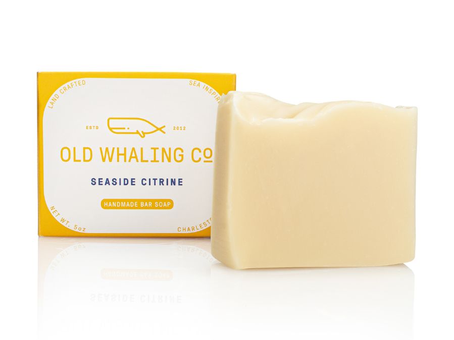 Seaside Citrine Bar Soap by Old Whaling Company handcrafted in Charleston, SC, yellow packaging, coastal citrus lemon scent