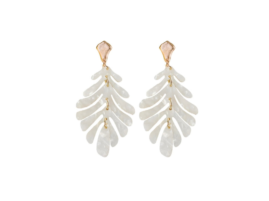 St Armands white palm drop earrings made in Sarasota, FL