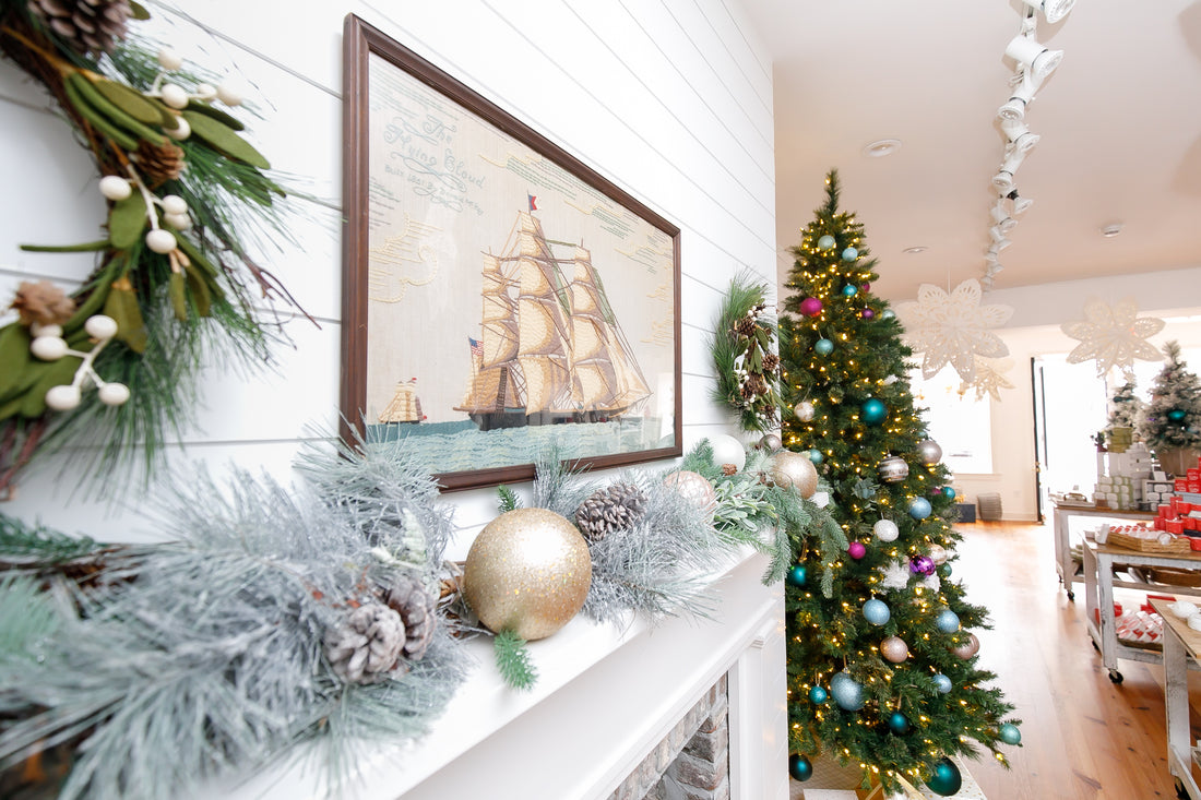 Old Whaling Company flagship store decorated for Christmas on King Street in Charleston, SC decorated for Christmas