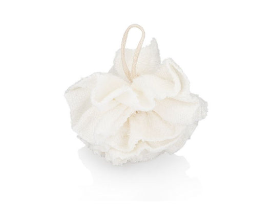 Bamboo Loofah Pouf on white background