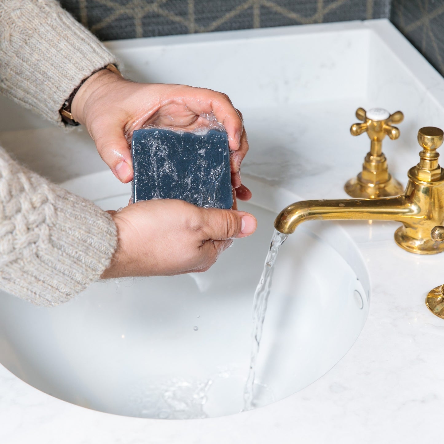 Washing hands with Bergamot & Grapefruit Bar Soap