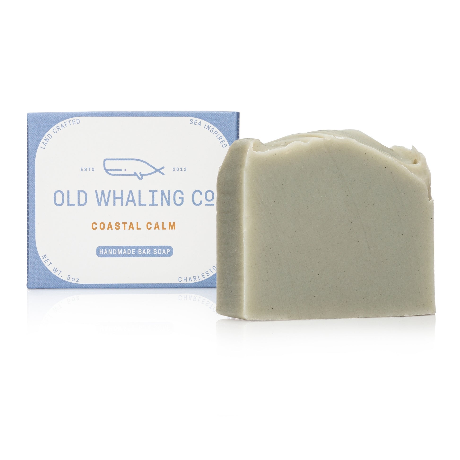 Coastal Calm Bar Soap and packaging on white background