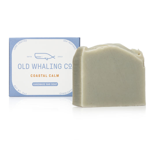 Coastal Calm Bar Soap and packaging on white background