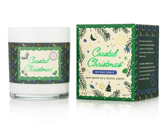 Coastal Christmas candle and packaging on a white background