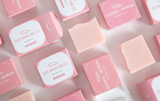 Pink Magnolia bar soaps in and out of boxes