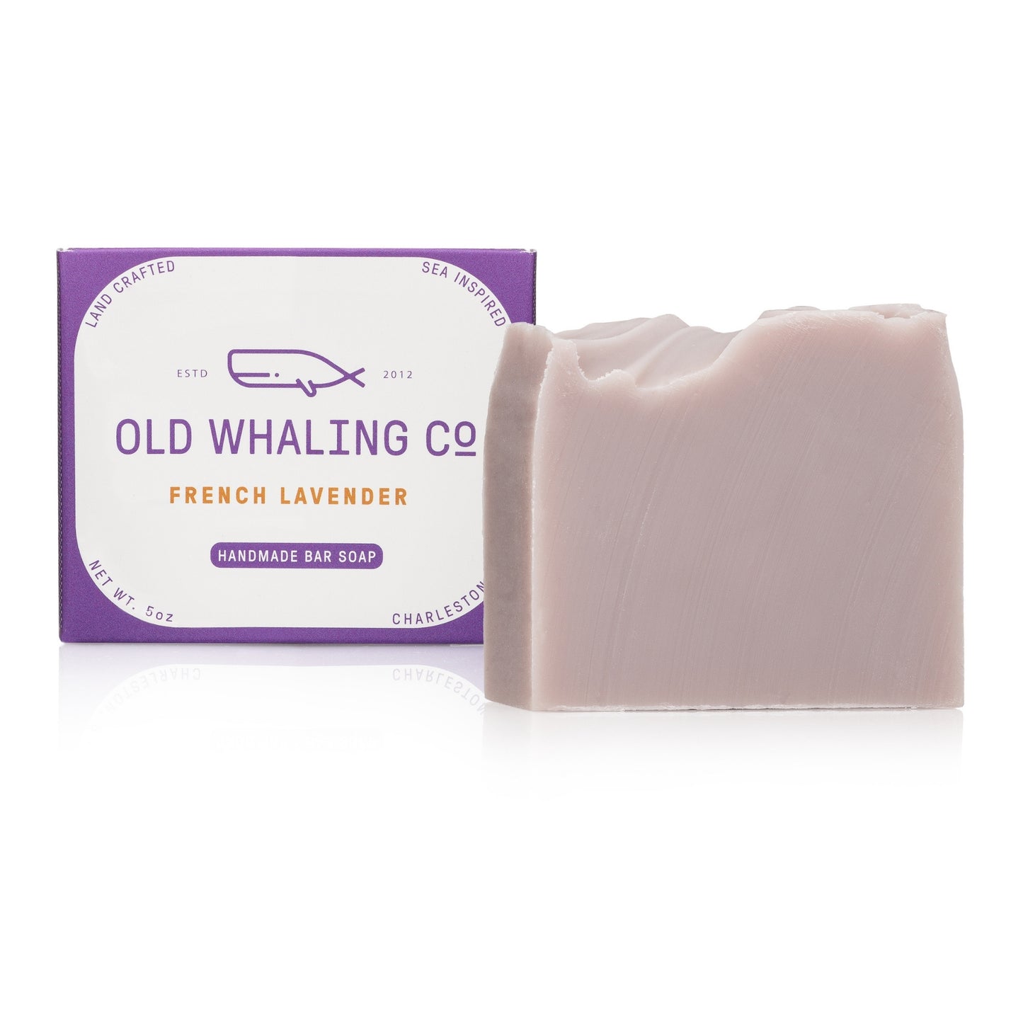French Lavender Bar Soap and packaging on white background