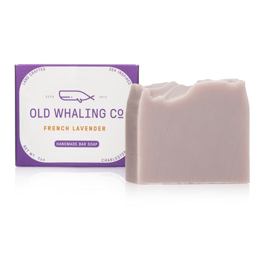 French Lavender Bar Soap and packaging on white background
