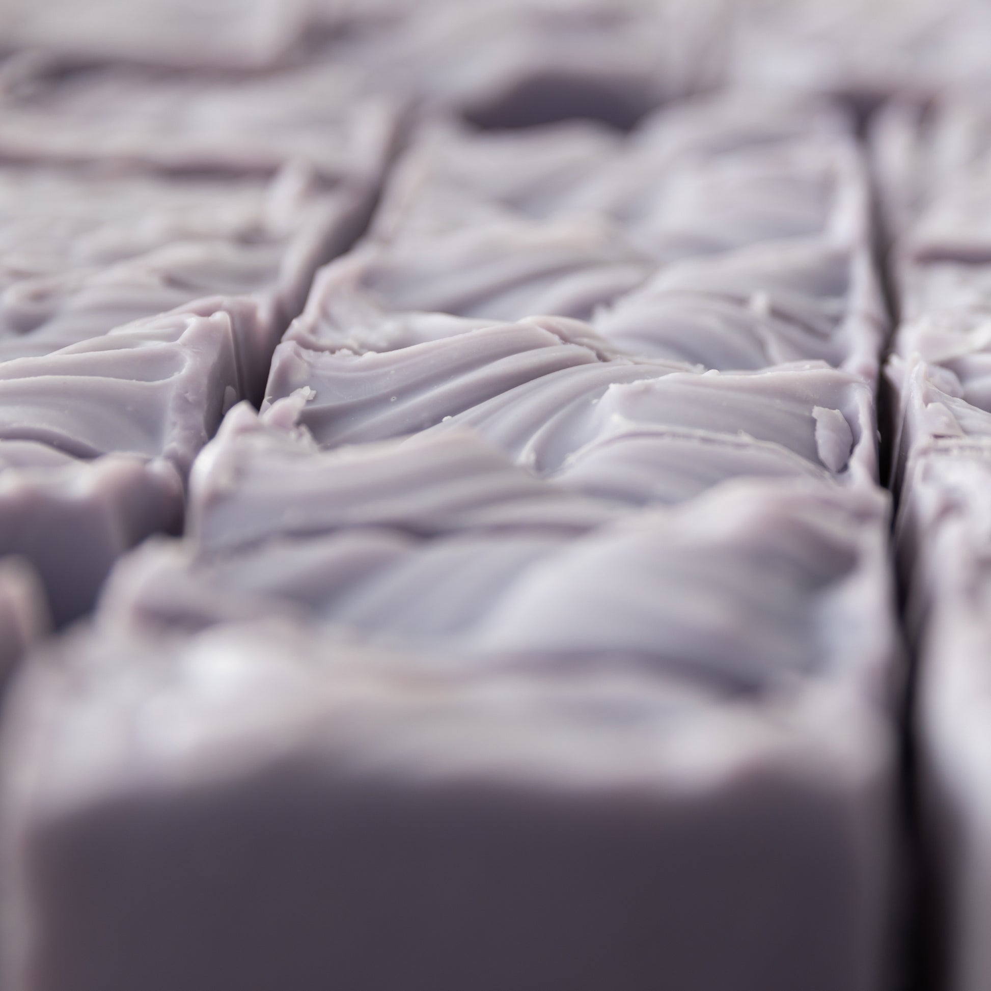French Lavender Bar Soaps unboxed lined up on soap trays