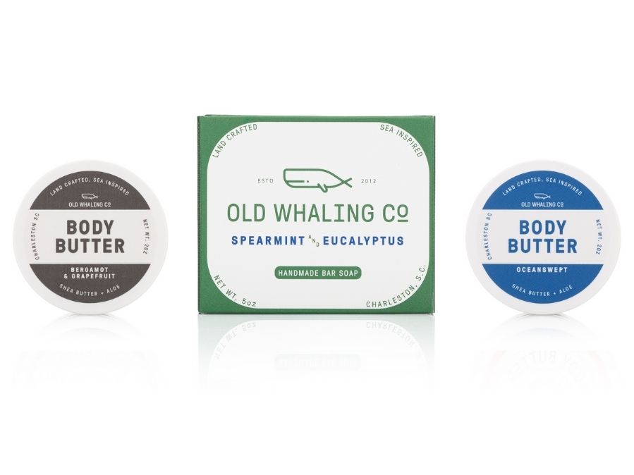 Old Whaling Company Invigorating Discovery Kit Spearmint & Eucalyptus bar soap and travel size Bergamot & Grapefruit and Oceanswept® body butter