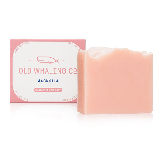 Magnolia Bar Soap and packaging on white background