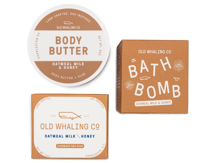 Old Whaling Company Oatmeal Milk & Honey bath bundle soap body butter and bath bomb handmade in Charleston, SC