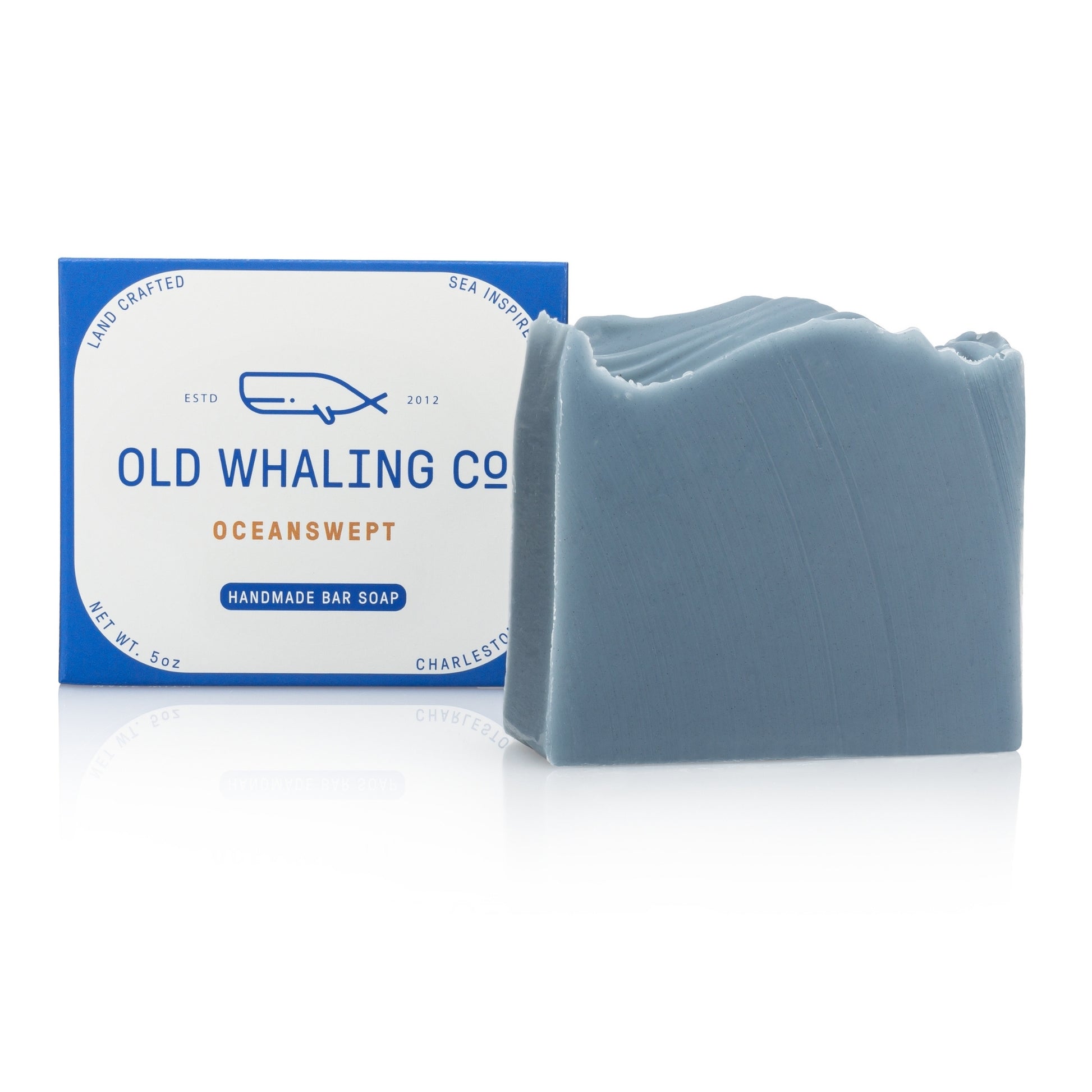 Oceanswept Bar Soap and packaging on white background