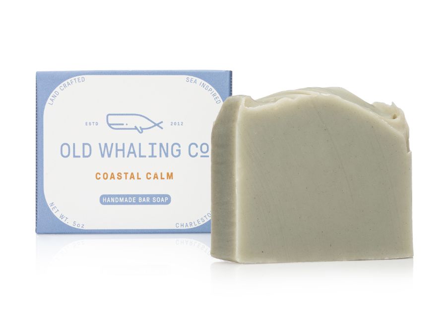 Old Whaling Co Coastal Calm Bar Soap handmade in Charleston, South Carolina with indigo powder, light blue.