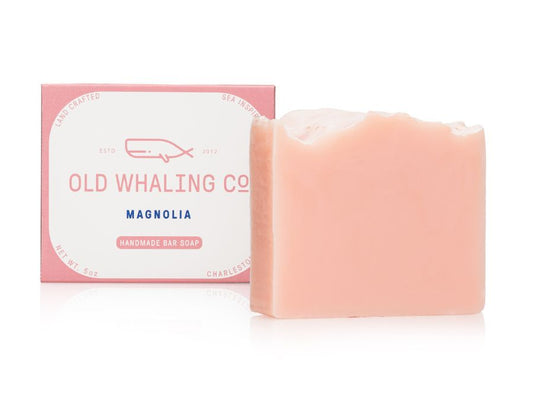 Old Whaling Co Magnolia Floral Scented Pink Bar Soap handmade in Charleston, South Carolina. 