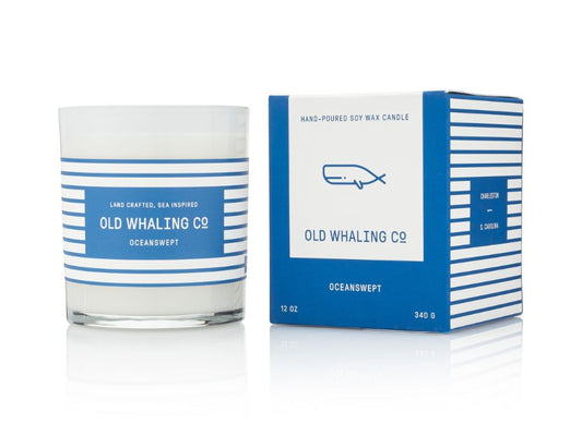 Old Whaling Co Oceanswept Vetiver Blue Soy Wax Candle handmade in Charleston, South Carolina