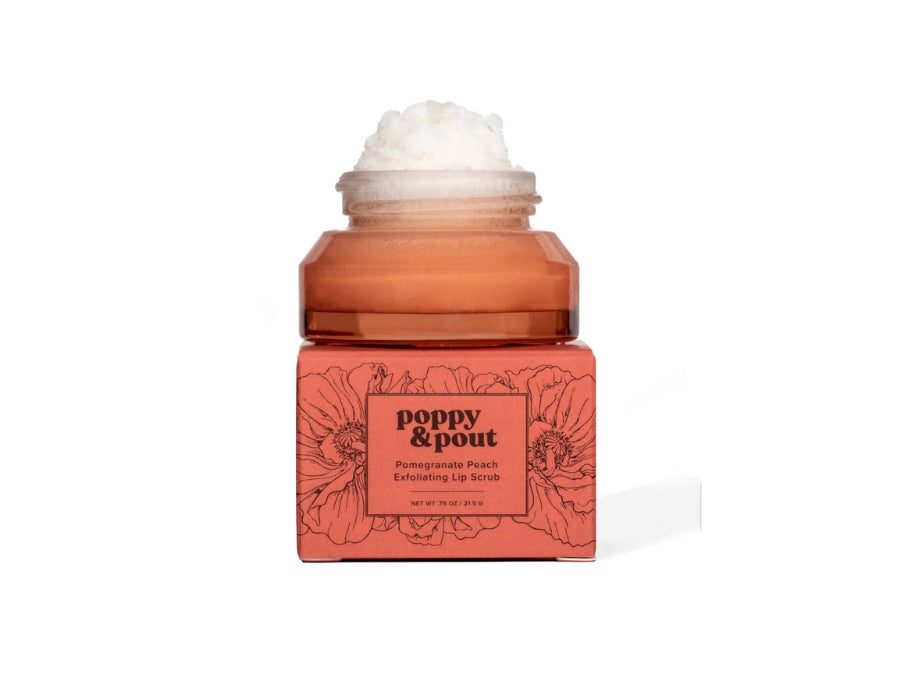 Poppy & Pout Pomegranate Peach lip scrub handmade in Idaho Falls, ID