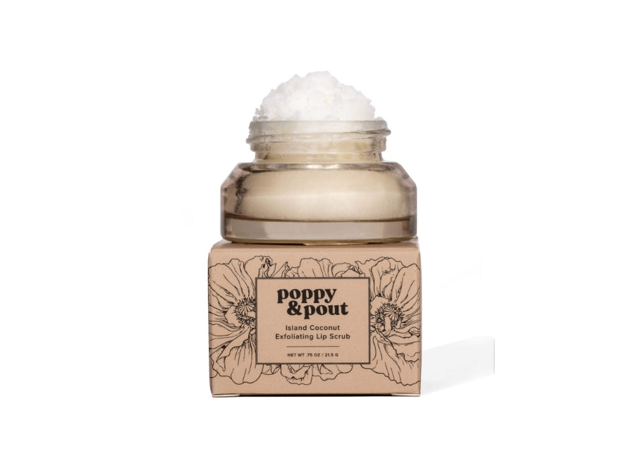 Poppy & Pout Island Coconut lip scrub handmade in Idaho Falls, ID