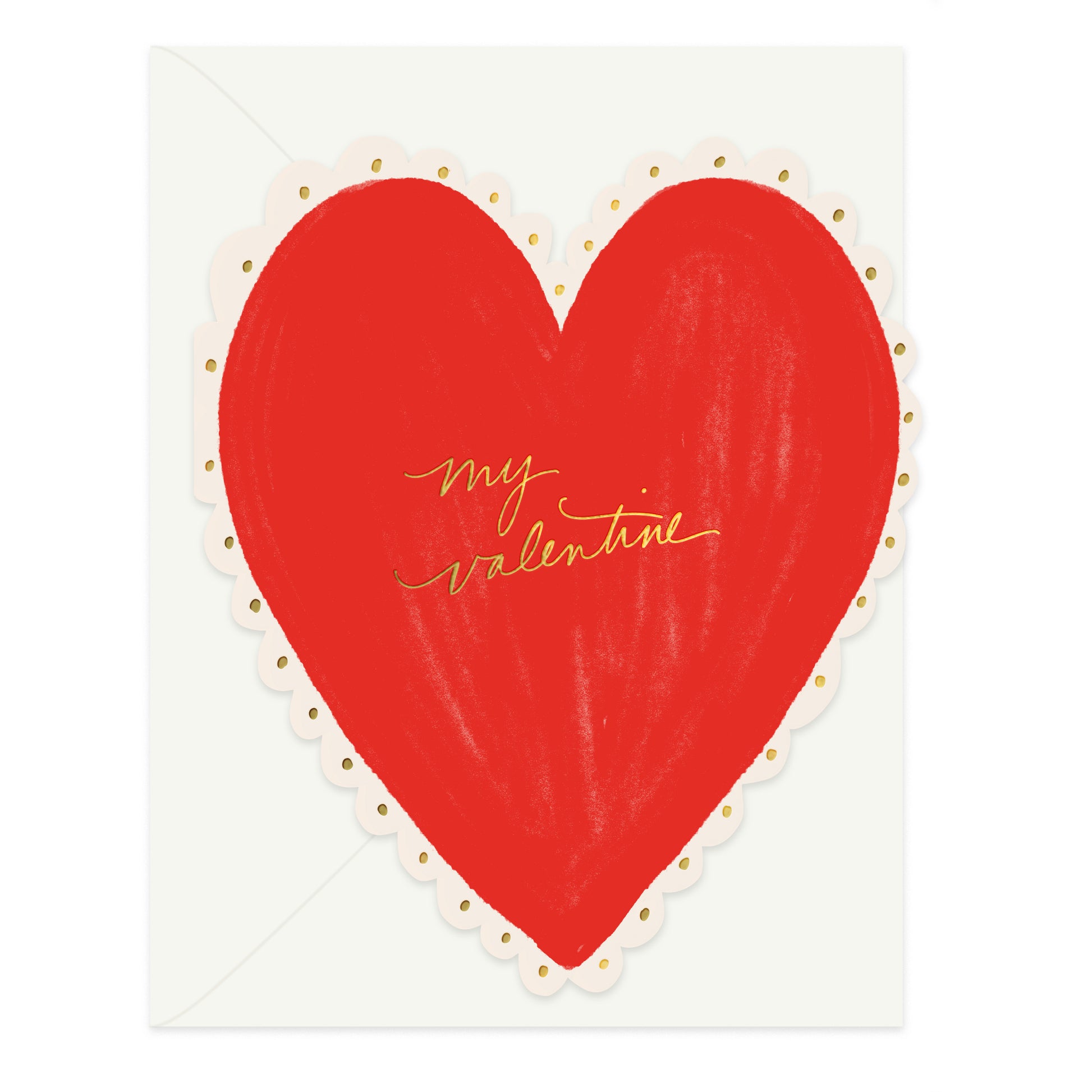 Red heart-shaped card with 'my Valentine' text on a white background