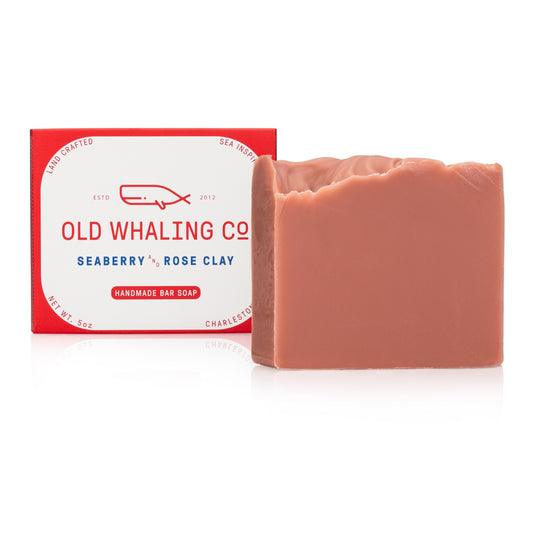 Seaberry & Rose Clay Bar Soap and packaging on white background