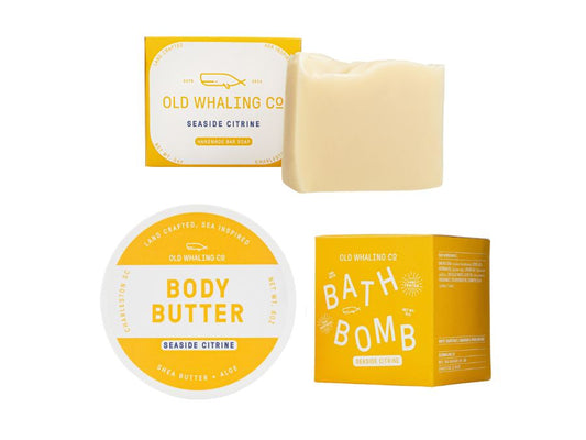 Old Whaling Company Seaside Citrine bath bundle handmade In Charleston, SC bath bomb soap body butter