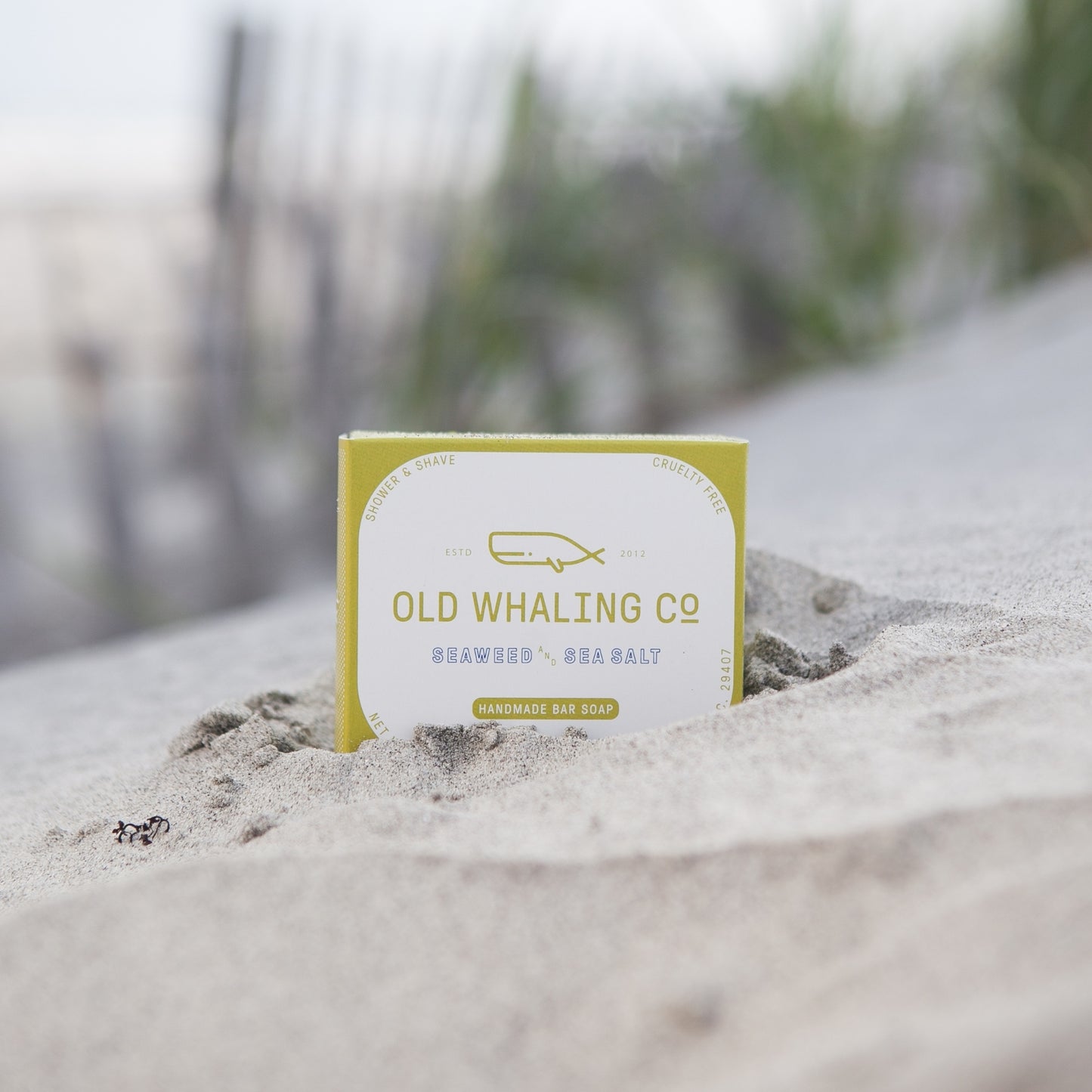 Seaweed & Sea Salt Bar Soap box sitting in sand