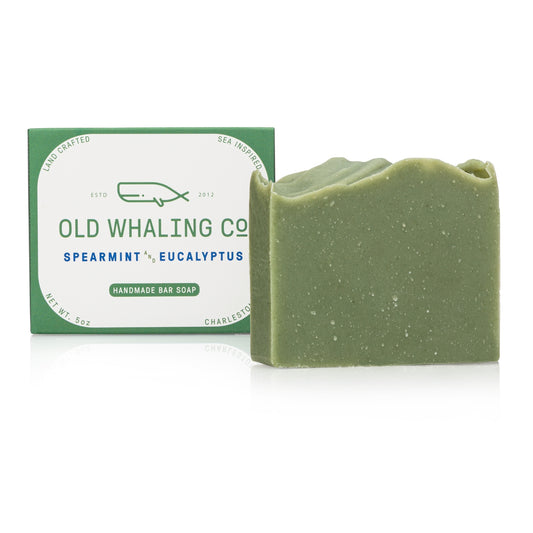 Spearmint & Eucalyptus Bar Soap and packaging on white background