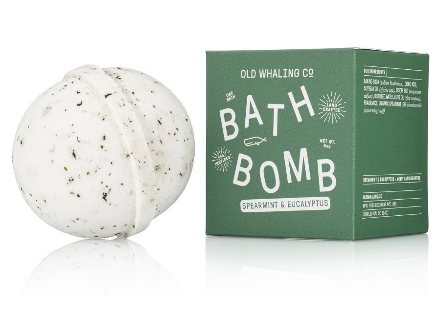 Spearmint & Eucalyptus Bath Bomb spearmint leaves, green box