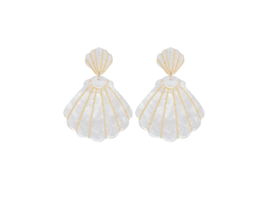 St Armands white shell drop earrings made in Sarasota, FL