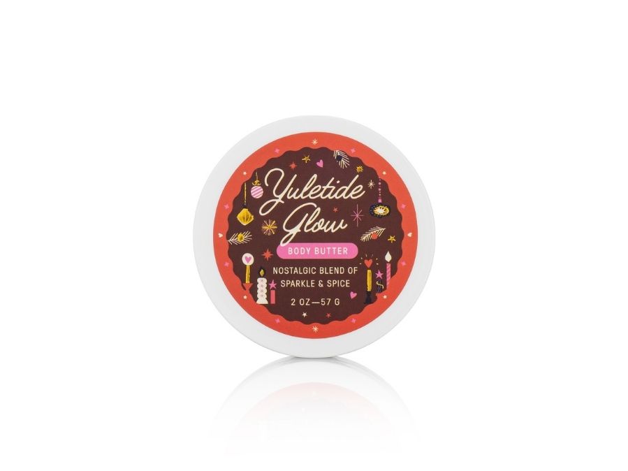 Yuletide Glow body butter container on a white background